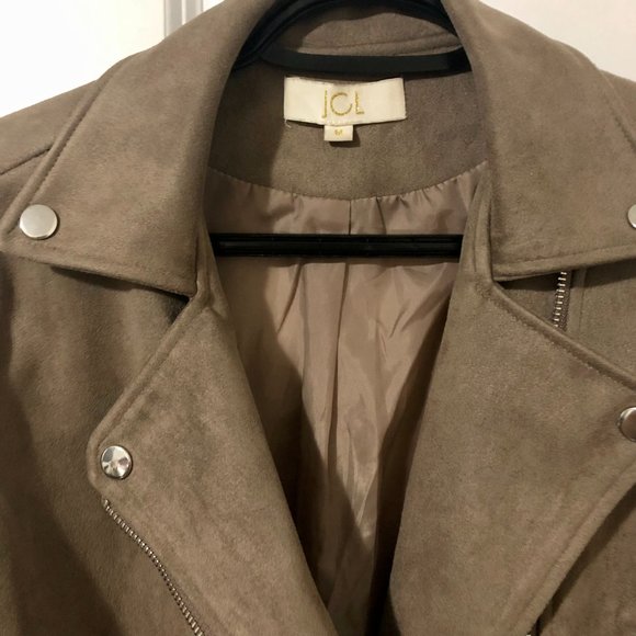 Beige Faux Suede Biker Jacket - Picture 5 of 12